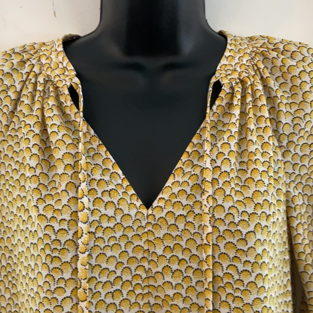 Boden Yellow Print Tie Neck Peasant Top 2P - Picture 2 of 10